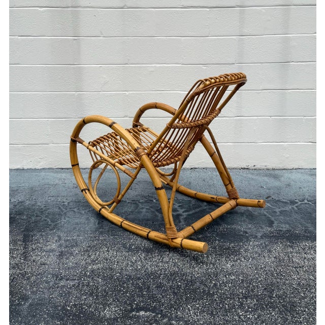 Vintage MCM Franco Albini Rattan Rocking Chair For Sale In West Palm - Image 6 of 8