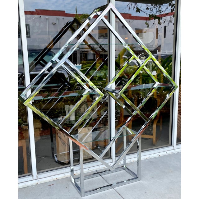 Mid-Century Modern Modernist Geometric Diamond Shaped Chrome Etagère For Sale - Image 3 of 13