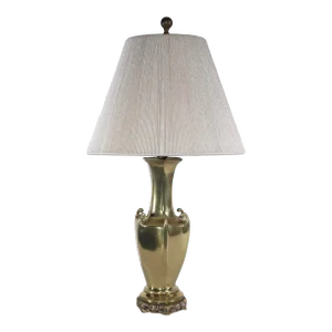 Chinese Style Hollywood Regency Brass Vase Table Lamp