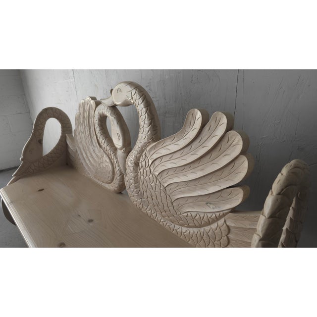 Vintage Hand Carved Pine Swan Motif Bench For Sale - Image 9 of 10
