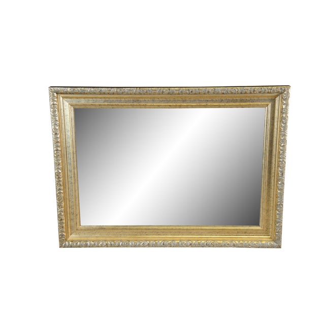 Hollywood Regency Hollywood Regency Rectangular Carved Wall Hanging Mirror Beveled Frame Gold 43" For Sale - Image 3 of 11