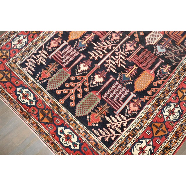 Navy Blue Early 20th Century Tree of Life Persian Bakhtiari Rug - 5' x 6'6" For Sale - Image 8 of 10