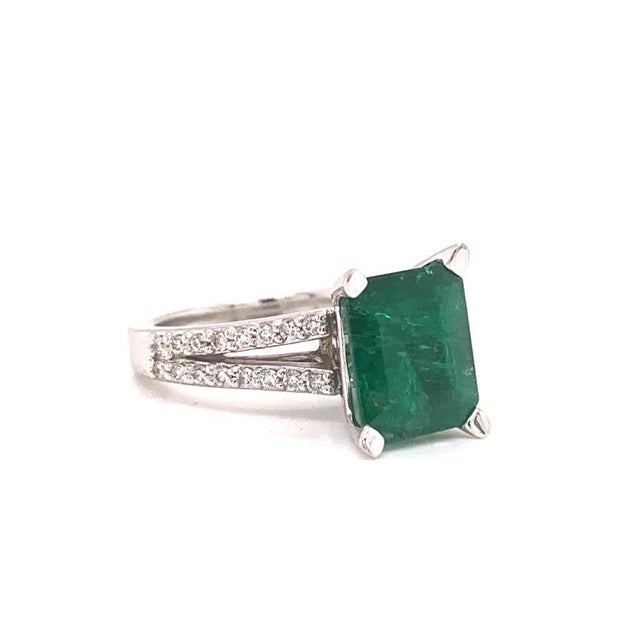 Natural Finely Faceted Quality Emerald Diamond Platinum Ring 4.60 TCW Certified $7,950 920743 This is a Unique Custom Made...