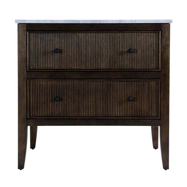 2020s Bristol 36 in. W Marble and Wood 1 Drawer Ribbed Bathroom Vanity, Dark Roast Coffee Wire Brushed For Sale - Image 5 of 9