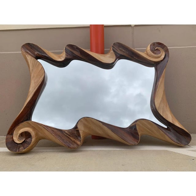 Wood 1970s Organic Olive Wood Spiral Hand-Carved Mirror Marquis Collection of Beverly Hills For Sale - Image 7 of 7