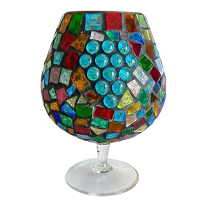 Oversized Stained Glass Mosaic Goblet Candle Holder-Boho-Moroccan-Lantern-Light