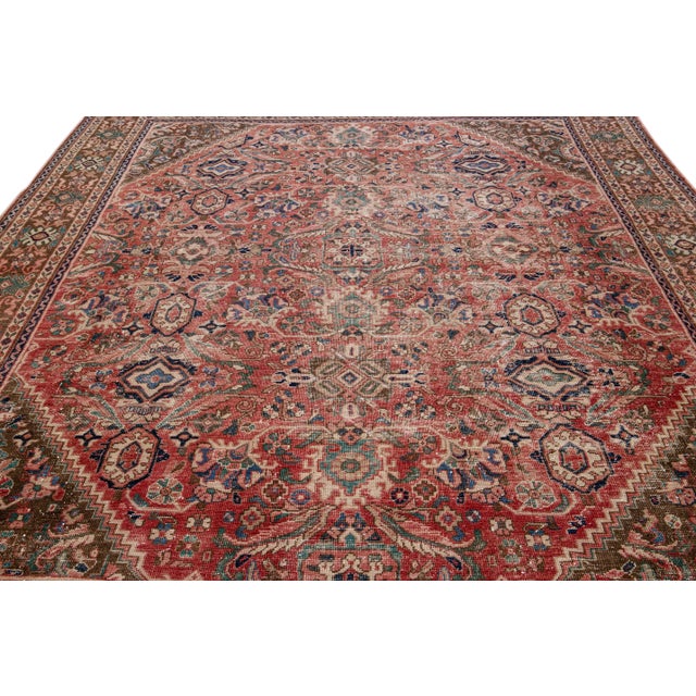 Persian Vintage Persian Distressed Beige Handmade Floral Wool Rug For Sale - Image 3 of 7