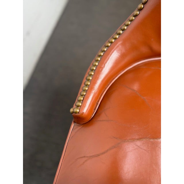 Animal Skin Mid 20th Century Terracotta Orange Leather Side Chair For Sale - Image 7 of 8