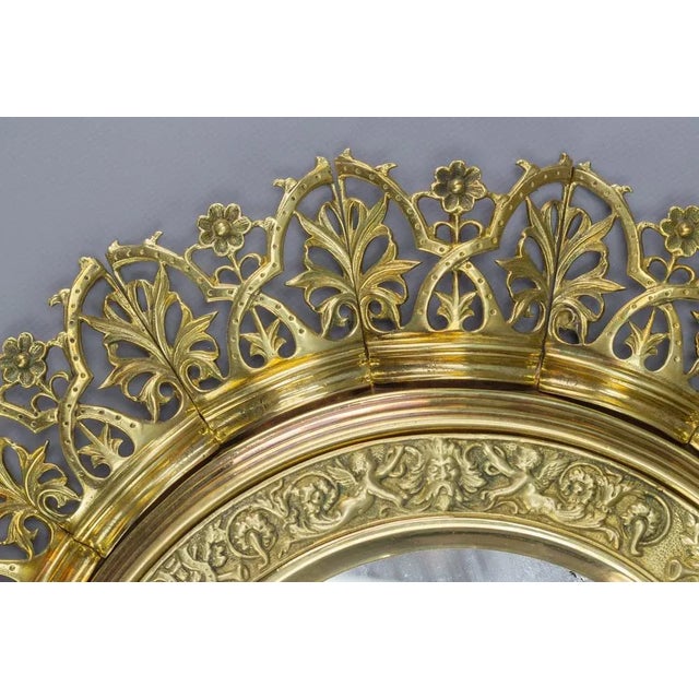 Antique Round Bronze and Brass Mirror in Sunburst Shape For Sale - Image 3 of 18