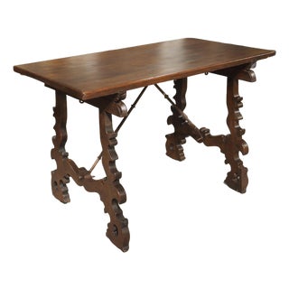 18th Century Spanish Baroque Single Plank Table With Wrought Iron Stretchers For Sale