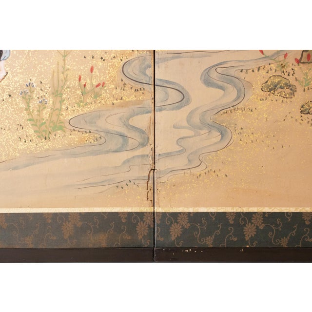 C. 1800s Edo to Meiji Era "The Tale of Genji", Japanese Yamato-E Style Byobu Screen For Sale - Image 16 of 18