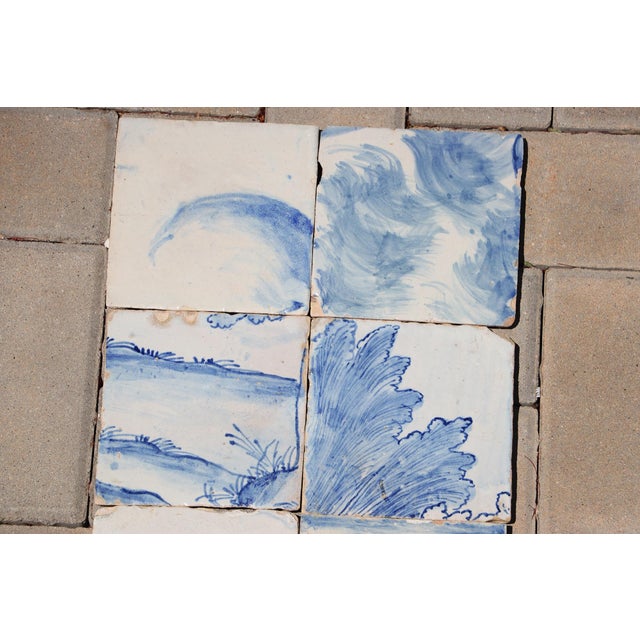 Antique 18th Century Portuguese Scenic Tiles With Rolling Hills & Botanical Details, Set of 8 For Sale - Image 9 of 10