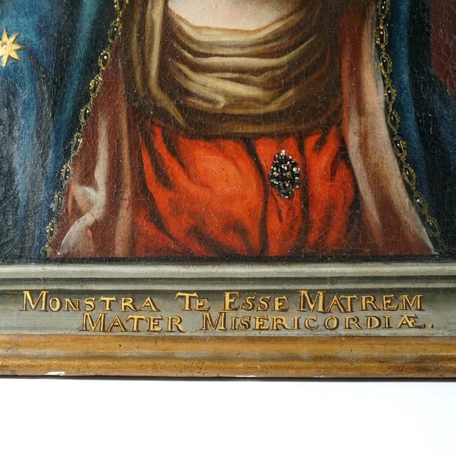 19th Century Antique 19c Portrait of Virgin Mary, Crowned Mother of Mercy, Religious Oil Painting For Sale - Image 5 of 9