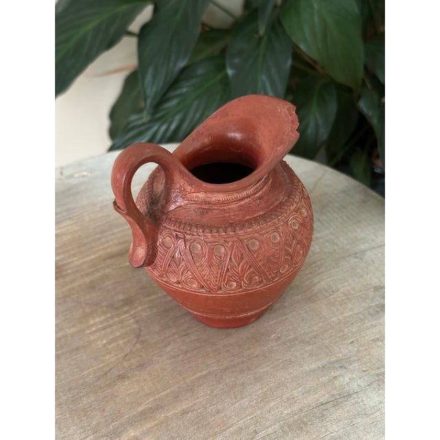 19th Century 19th C Ottoman Terracotta Creamer Jug - Antique Tophane Redware Pitcher Ewer - Islamic Folk Pottery as Is For Sale - Image 5 of 8