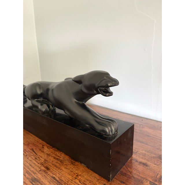 Mid 20th Century Mid 20th Century Art Deco Revival Black Panther Sculpture on Leatherized Pedestal Base For Sale - Image 5 of 12