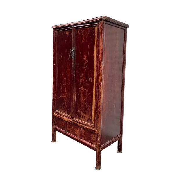 Wood Vintage Chinese Elmwood Armoire or Wardrobe Cabinet Storage For Sale - Image 7 of 7