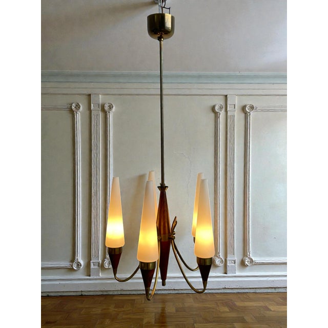 Danish Modern Teak and Brass Chandelier by Bent Karlby for Lyfa, Denmark, 1960s For Sale - Image 13 of 13