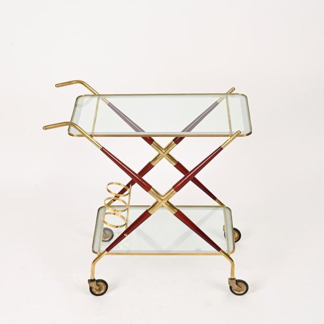 Brass and Burgundy Lacquered Wood Bar Cart by Cesare Lacca, Italy, 1950s For Sale - Image 12 of 15