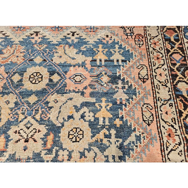 Antique Persian Malayer Gallery Rug, Hand-Knotted Wool, Geometric Pattern, 7x15, Blue & Ivory For Sale - Image 15 of 18