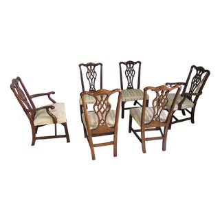 1980s Set Henredon Chippendale Dining Room Chairs Mahogany For Sale