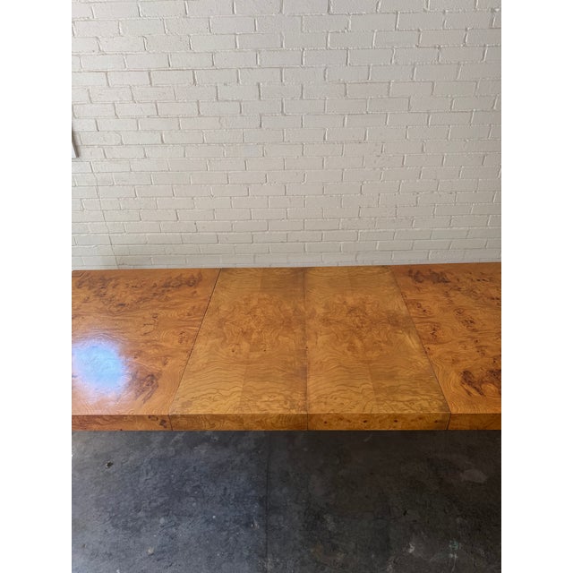 Mid-Century Milo Baughman Style Burl Wood Parsons Extension Dining Table by Lane For Sale - Image 11 of 15