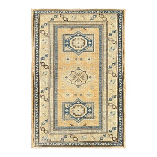 3x5 Antique-Style Apricot & Blue Medallion Rug, Ariana Hazara Caucasian Design For Sale