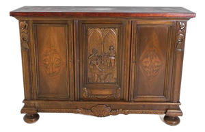 1930s Carved Baroque Style Sideboard / Credenza W Bun Feet