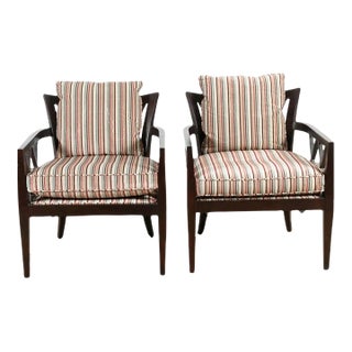 Pair of Barbara Barry for Baker Furniture Black Double X Arm Chairs Cut Velvet Fabric For Sale