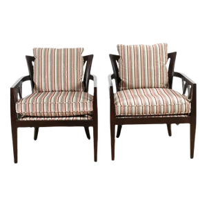 Pair of Barbara Barry for Baker Furniture Black Double X Arm Chairs Cut Velvet Fabric