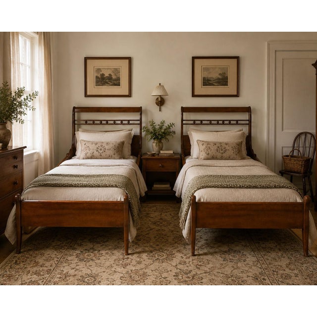 Vintage Neoclassical Cherry Twin Beds - A Pair For Sale - Image 11 of 11