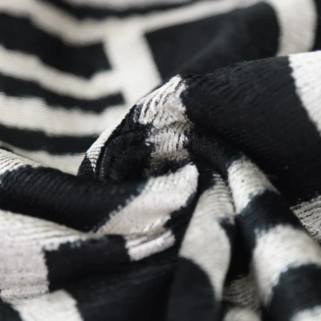 Mid-Century Modern Luxury Black & White Geometric Velvet Pillow 16x24 – Handmade Silk Lumbar Cushion For Sale - Image 3 of 8