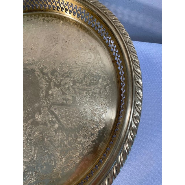 Metal 1970s Vintage Round Brass Etched Gallery Tray For Sale - Image 7 of 15