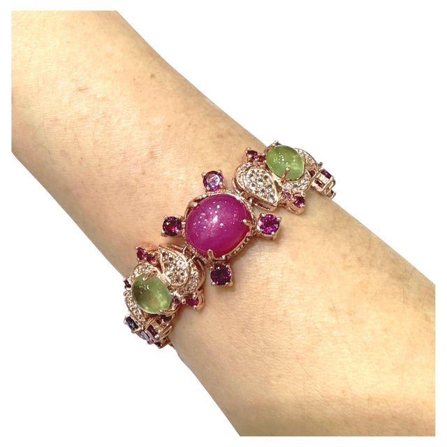 Bochic "Capri" 70 Carats Ruby & Multi Color Gem Bracelet Set 18K Gold & Silver For Sale - Image 18 of 18