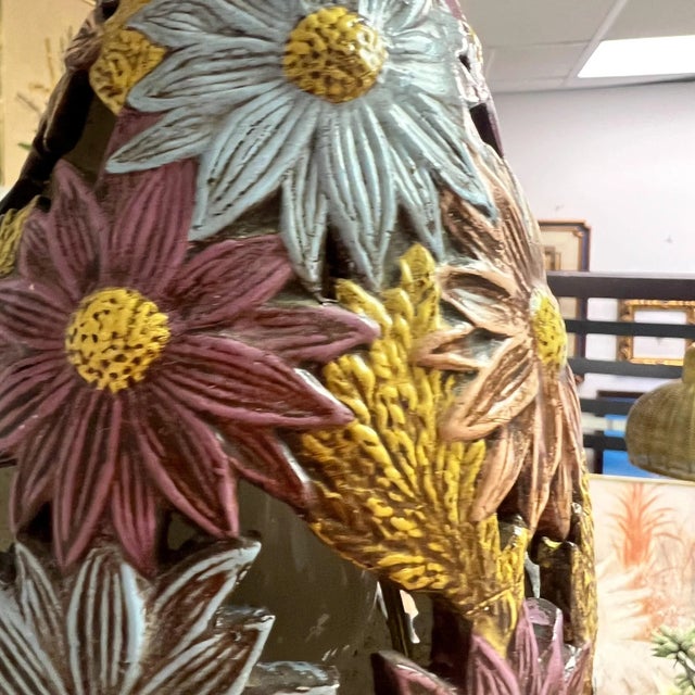 Mid-Century Modern Mid-Century Pierced Ceramic Daisy Pendant Lights - a Pair For Sale - Image 3 of 9