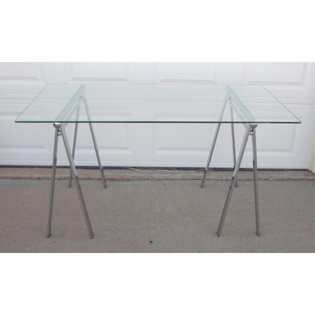 Mid 20th Century Chrome and Glass Sawhorse Desk For Sale - Image 4 of 18