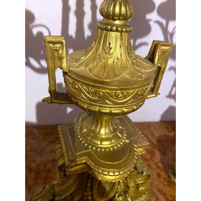 19th Century French Napoleon III Ormolu Table/Mantle Clock With Candelabras - 3 Piece Set For Sale - Image 11 of 12