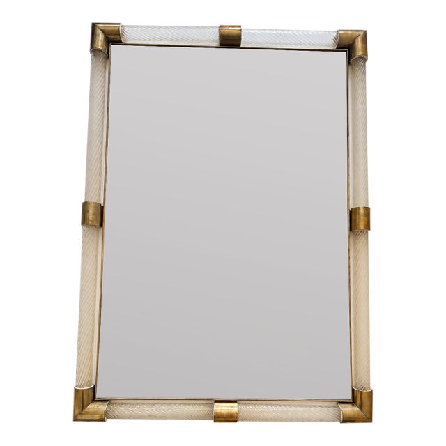 Monumental Italian Venetian “Torciglione” Torchon Murano Glass Wall Mirror in Venini Style For Sale