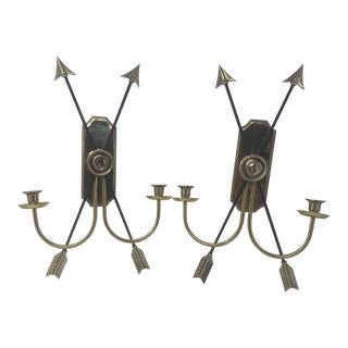 Set of 2 Mid 20th Century Regency Style Two-Arm Candle Sconces For Sale
