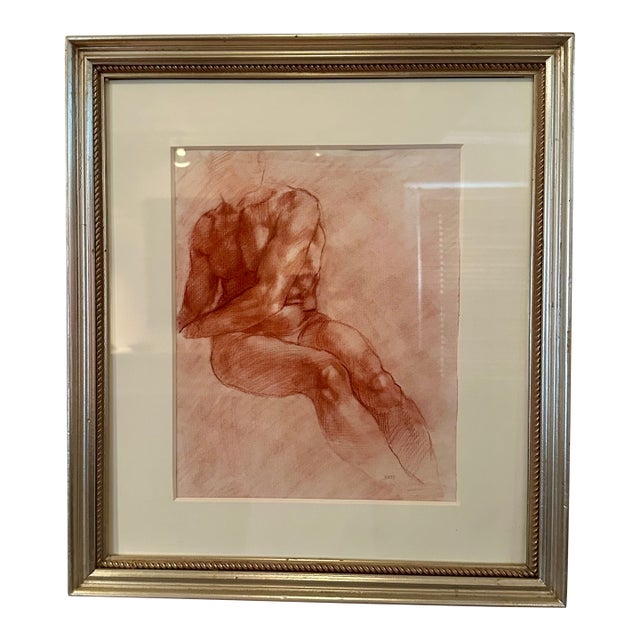 Classical Figurative Drawing of Male Torso by Renowned UK-based Artist Brian Gorst For Sale