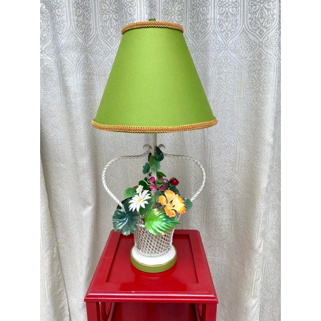 Tole Metal Basket of Flowers Table Lamp For Sale - Image 10 of 11