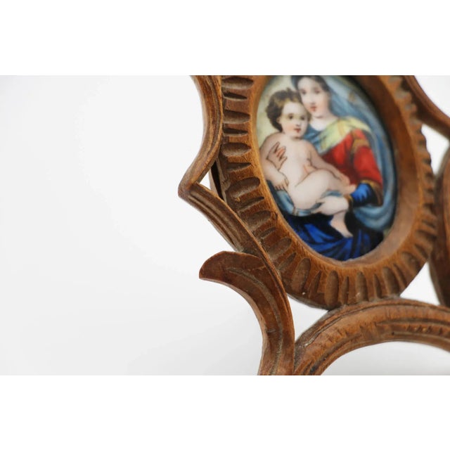 19th Century Madonna and Child, Small Porcelain Plaque, Wooden Frame, Germany For Sale - Image 10 of 13