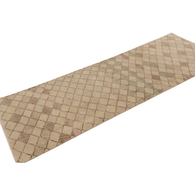 1950s Vintage Turkish Runner, Beige With Colorful Diamond Design - Rug & Kilim For Sale - Image 5 of 7