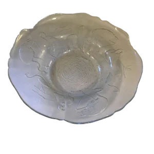 Flamingo Glass Bowl Vintage 1990's Etched Raised Embossed Clear Glass Serving Bowl