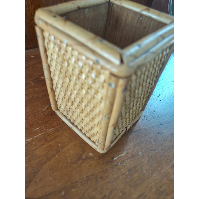 Coastal Vintage Bamboo and Wicker Pencil Holder For Sale - Image 3 of 3