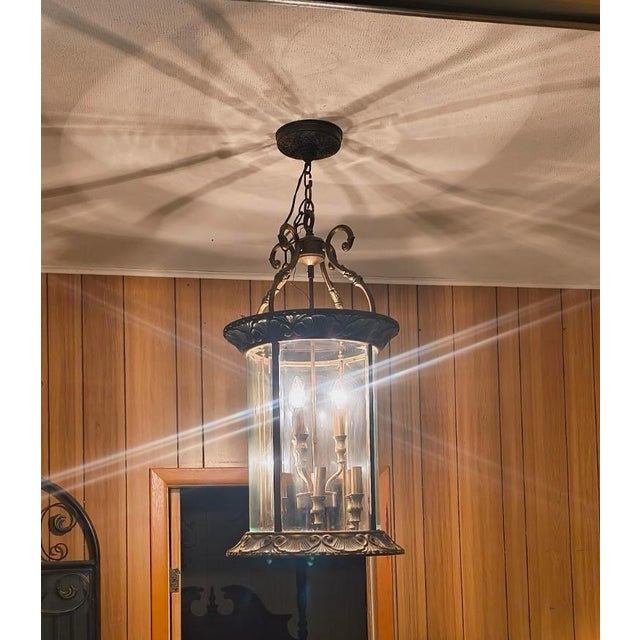 French Antique Gilded Convex French Nine Light Hall Lantern For Sale - Image 3 of 12