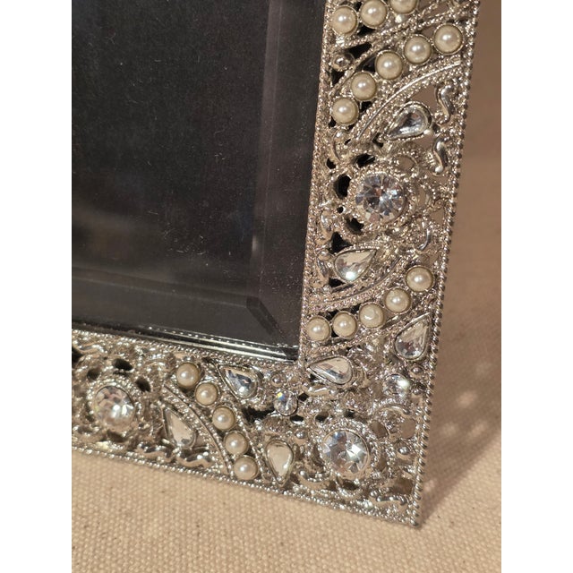 Olivia Reigal Silvertone Rhinestone Picture Frame With Beveled Glass For Sale - Image 10 of 12