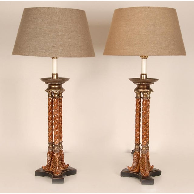 Brown Vintage Italian Neoclassical Column Lamps in Turned Burl Wood, 1980s, Set of 2 For Sale - Image 8 of 9