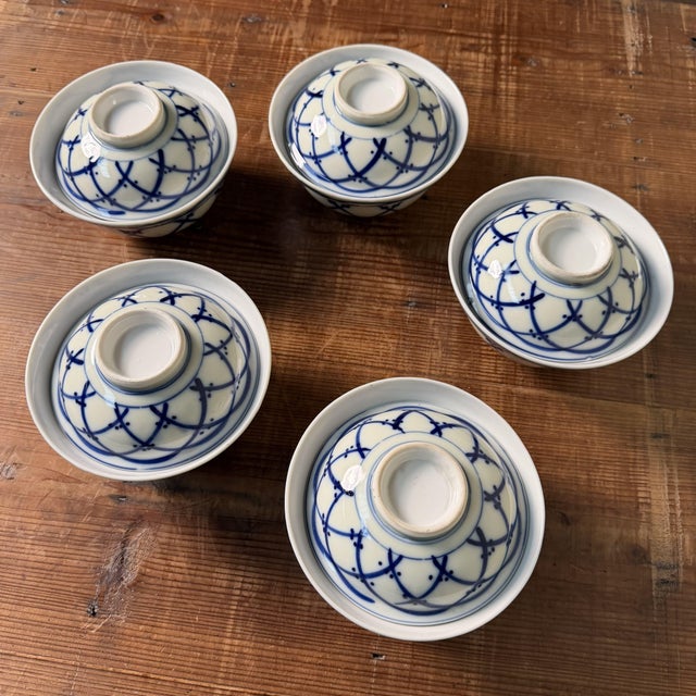 Vintage Japanese Porcelain Lidded Bowls, 1970s, Set of 5 For Sale - Image 6 of 14
