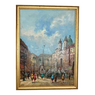 Vintage Framed Italian Street Scene Signed Sapri For Sale