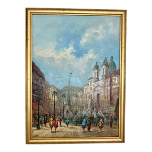 Vintage Framed Italian Street Scene Signed Sapri